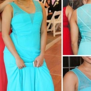 Teal BCBG MaxAzriaa lace illussion formal dress